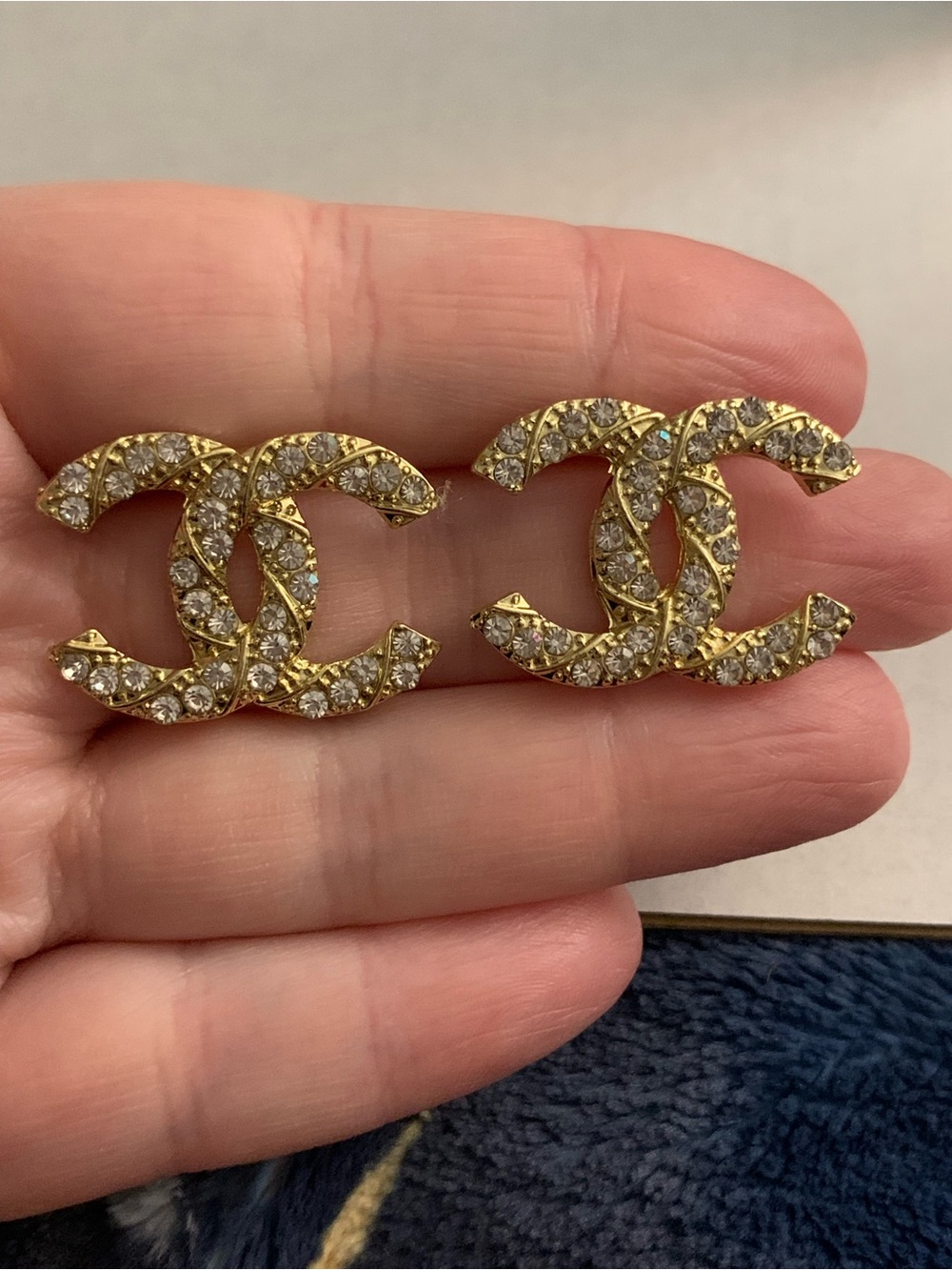New gold and Crystal CC Logo Earrings